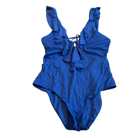 Becca by Rebecca Virtue Blue One Piece Swimsuit Swim Wear Ruffle Size Medium - Picture 1 of 12